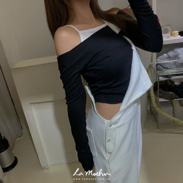 假兩件細肩背心+平口上衣